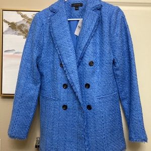 Ann Taylor Fringe Tweed Double Breasted Blazer